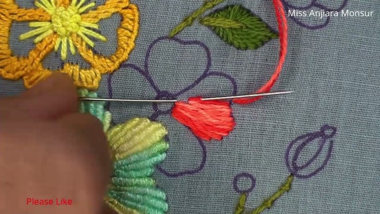 Hand Embroidery Kashmiri Stitch Flower Design: Flower Design Tutorial