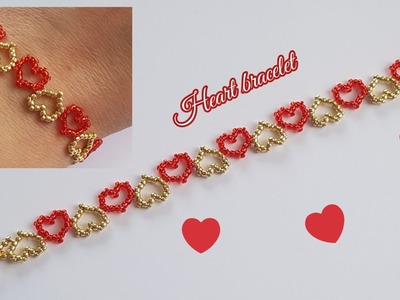 ????Heart bracelet.Lovely hearts bracelet.How to make beaded bracelet.Handmade jewelry.Diy Beading