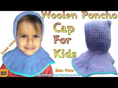 Poncho Cap For Kids | Beautiful Poncho For Girls With Hood | Woolen Cap With Neck Warmer For Kids