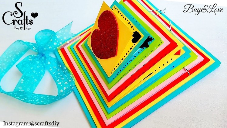 Pyramid Scrapbook Card 13 layers ????| S Crafts | greeting card ideas | handmade gift ideas | handmade