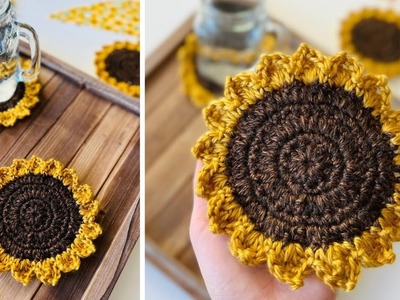 SUNFLOWER COASTER Crochet Pattern - How to Crochet a Sunflower for Beginners