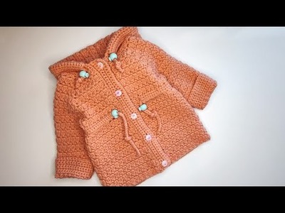 Crochet #60 How to crochet "Raincoat" baby hoodie.Part 1
