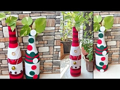 Diy home decor| bottle decoration idea with wool| easy DIY with bottle| shruti art boutique|