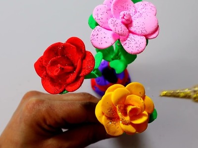 DIY How to make polymer clay miniature flowers, jar set,  with glitter 2