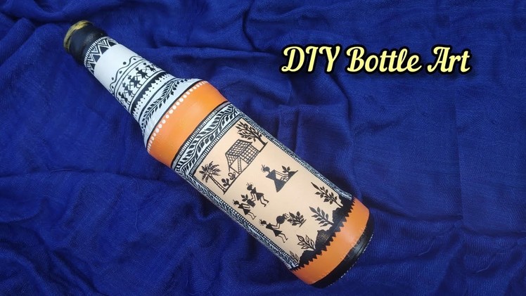 Easy warli bottle art. DIY bottle art painting. Folk Art. home decor
