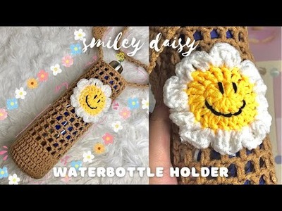 How To Crochet Cute Smiley Daisy Water Bottle Holder! (beginner-friendly)