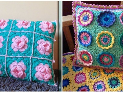 Stylish and Beautiful crochet flower cushion covers #crochetcushions