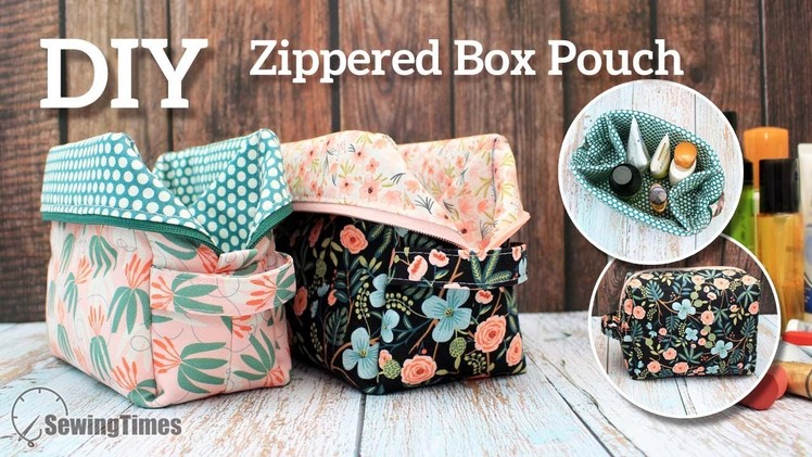 DIY Zippered Box Pouch | Easy way to make cosmetic organizer [sewingtimes]
