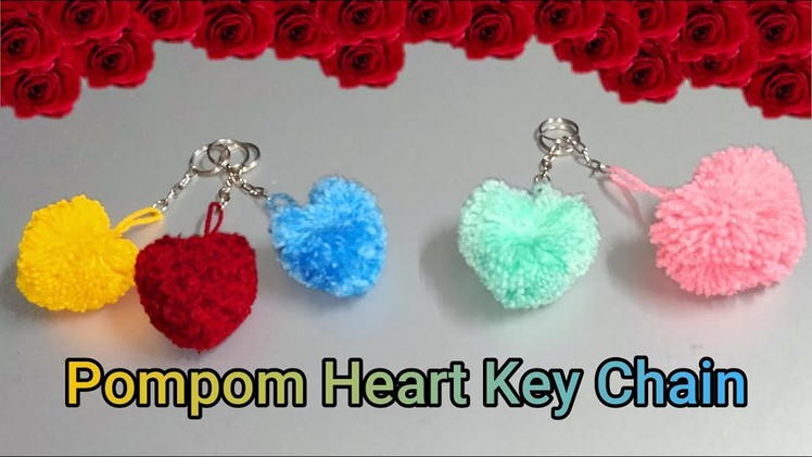 Easy Pom Pom Heart Making | Valentine Day Craft | Yarn Heart Keychain | Amazing Valentine Day Gift