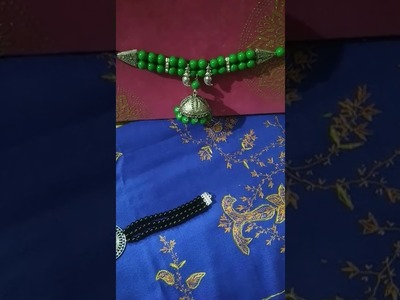 Glass beads choker#black pearl  choker#Jhumko penden choker#lipika