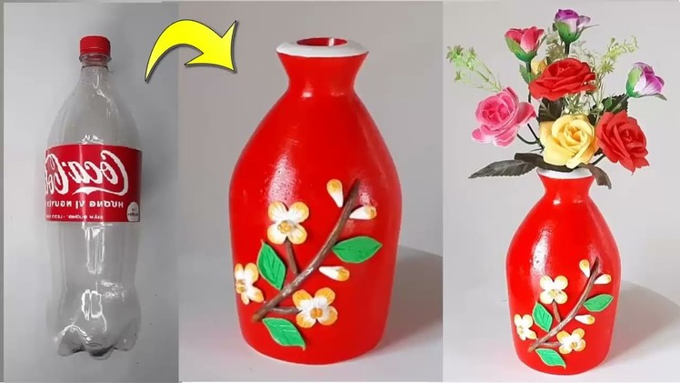 How to make flower vase from plastic bottles || Flower vase making