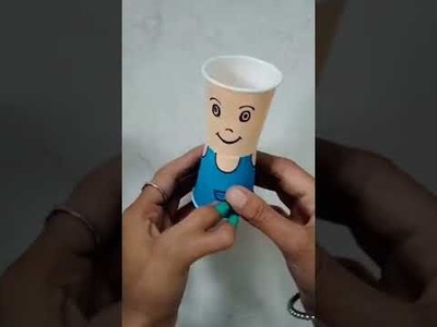 Paper cup craft. boy making idea.  ????❤️????