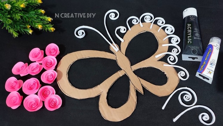 Unique Butterfly wall hanging craft | Paper craft for home decor | Diy Rose Paper flower wall decor