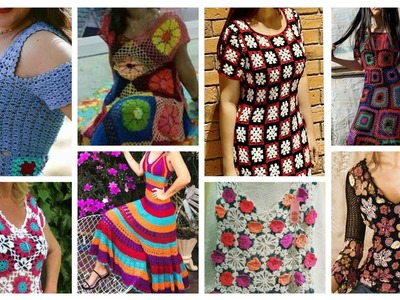 Vintage Crochet Top pattern.Cute Crochet Granny Sequar patchwork pattern Croptop& Vedtideo dress❤