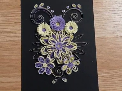 Beautiful purple and white  flowers on black background from paper!! Step-By-Step   *Art quilling