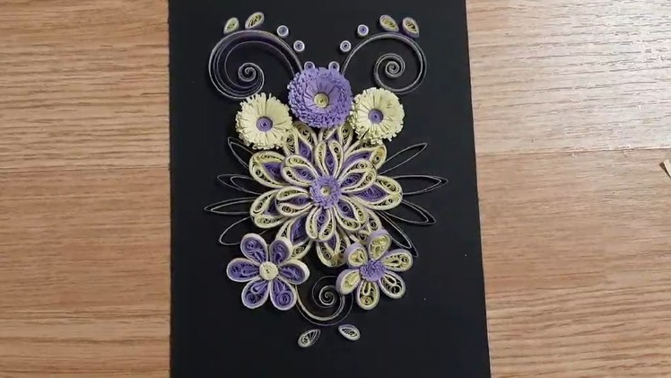 Beautiful purple and white  flowers on black background from paper!! Step-By-Step   *Art quilling