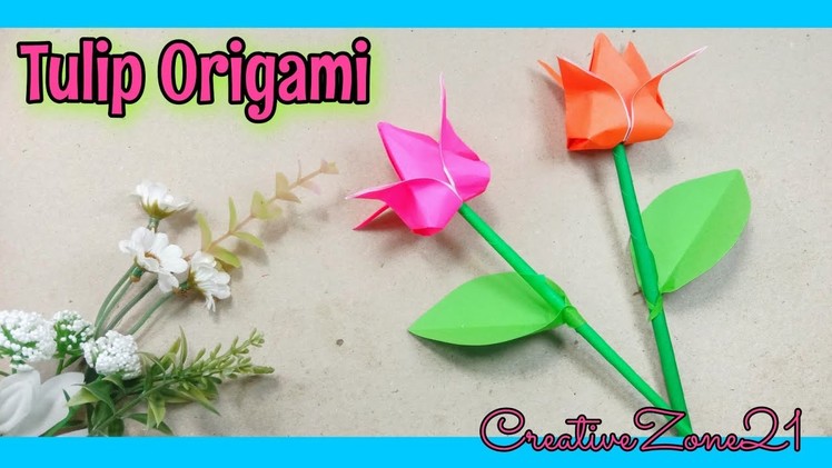 Cara Mudah Membuat Bunga Tulip 3D Dari Kertas Origami, Origami Bunga Tulip Tugas SBDP Kelas 2 Tema 6