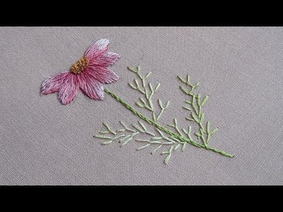 Cosmos bipinnatus Flower Long and short stitches Floral Embroidery