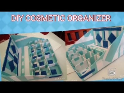 DIY cosmetics organizer using cardboard and adhessive wallpaper (easy to make) | vhal taled