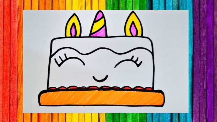 Easy drawing : How to draw a simple and cute unicorn cake in one minute