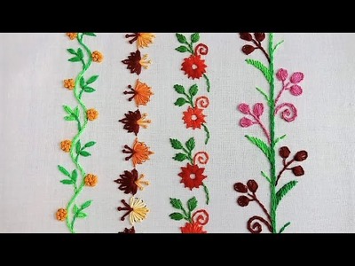 Hand Embroidery Basic Stitches for beginner,4 (four) Different Stitches Border Design Tutorial
