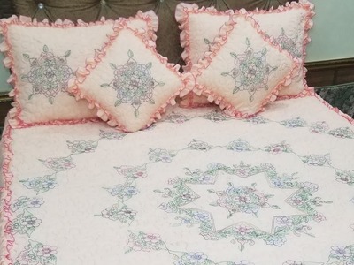 Hand Embroidery Bedsheet|| Complete double bed sheet with Beautiful frills
