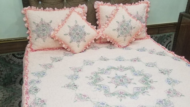 Hand Embroidery Bedsheet|| Complete double bed sheet with Beautiful frills
