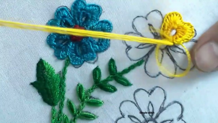 Hand Embroidery: Cast on stitch flower design.