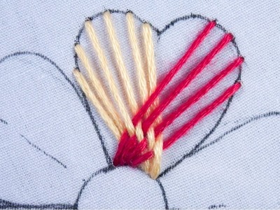 Hand embroidery unique heart petal dual color floral design modern needle sewing work