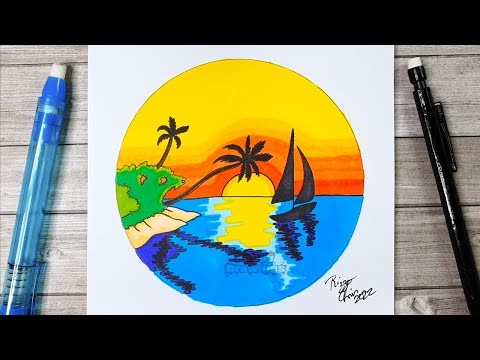 How To Draw a Very Easy & Simple Landscape | Colorful Drawing For Beginners | Relaxing Video