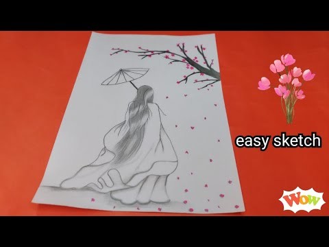 How to Draw Japanese Girl with Kimono || A girl under cherry blossom tree - Pencil Sketch Tutorial