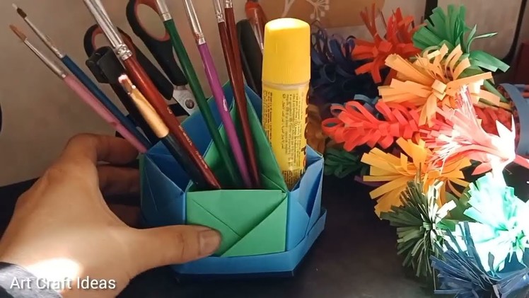 How to make 3d origami pencil holder. 3d origami. 3d origami pencil holder