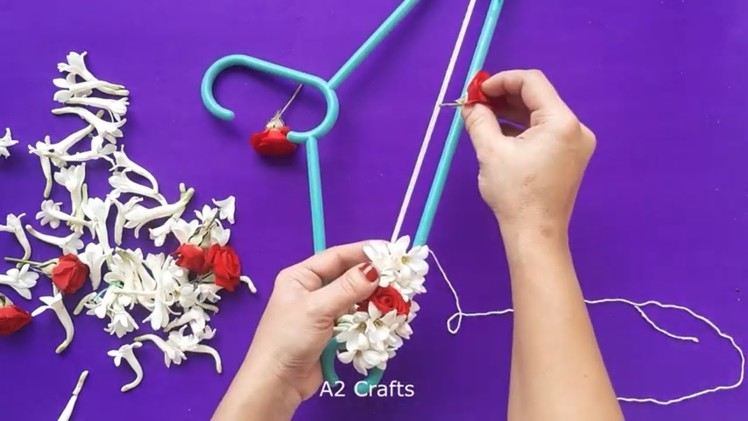 Simple and Easy way to String the Flowers Using Hanger