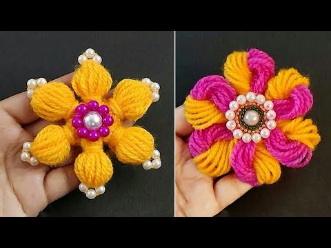 Super Easy Woolen Flower Making using Comb - Hand Embroidery Flower Making Trick - DIY Wool Craft