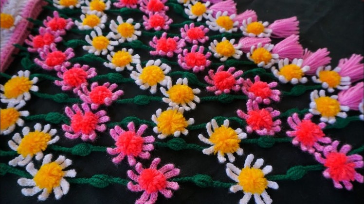 Daisy Fower toran design #Easy toran with amazing pattern #Woolen Door Hanging #Crochet Pattern