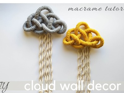 DIY macrame cloud wall hanging, macrame double coin knot pattern, nursery wall decor, tutorial #72