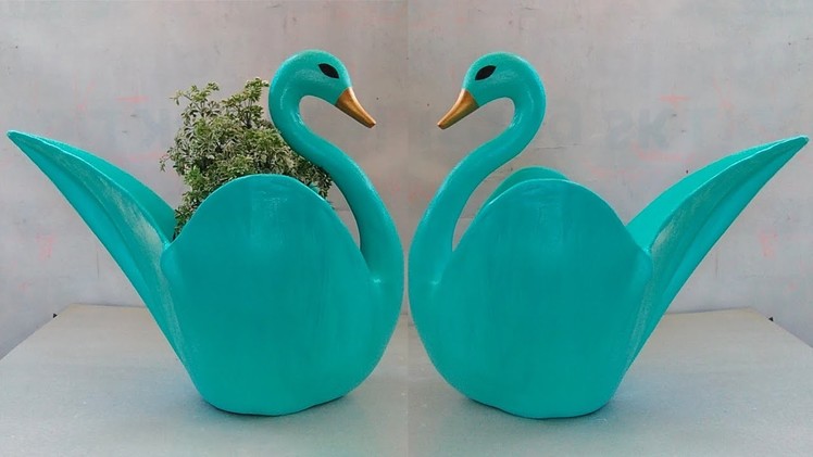 DIY- Home Decoration Swan Shaped Pot Design Making cement and old towels