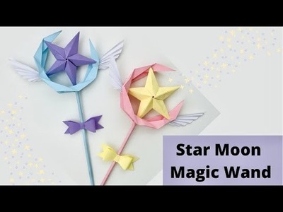 DIY PAPER MAGIC WAND. Paper Crafts For School. Paper Craft. Star Moon Magic Wand. Origami Wand