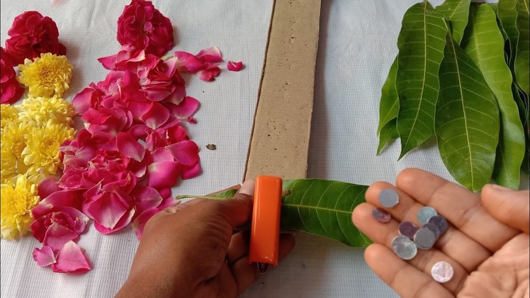 DIY.Ugadi decoration ideas using mango leafs rose petals and mirror.Ugadi Decoration ideas. flower