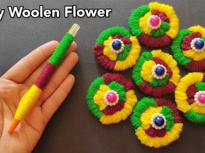 Easy Woolen Flower. No Crochet Yarn Flowers. Hand Embroidery Flower Making. Holi Flower #flower