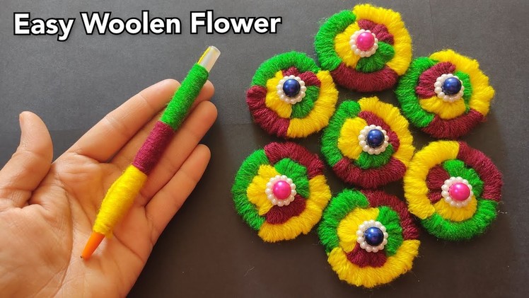 Easy Woolen Flower. No Crochet Yarn Flowers. Hand Embroidery Flower Making. Holi Flower #flower