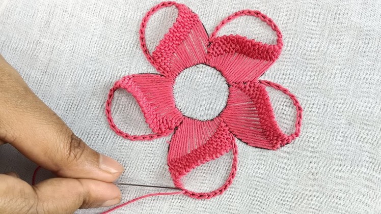 Hand Embroidery Flower Design, Easy Buttonhole with Trellis Stitch Amazing Flower Tutorial by Hand