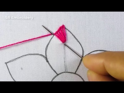 Hand Embroidery Super Easy Buttonhole Stitch Variation Dark Pink & Light Pink Flower Design tutorial