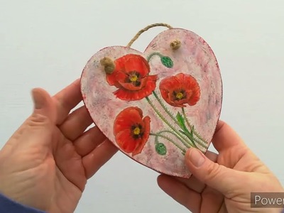 How to decoupage on wood. Poppy heart - Beginners guide