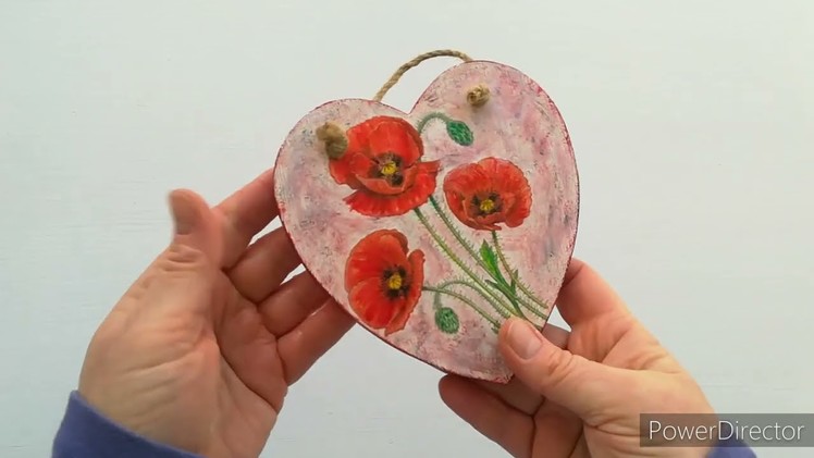 How to decoupage on wood. Poppy heart - Beginners guide