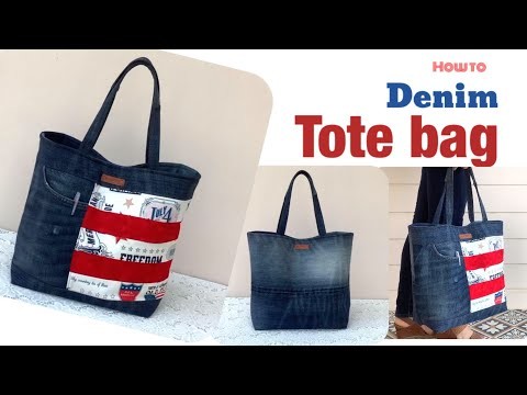 How to sew a denim tote bags tutorial, sewing diy a large tote bags patterns, denim projects.