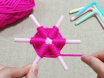 It's so Beautiful !! Super easy flower making with straw and yarn - Woolen flower decor idea
