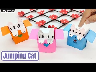 Origami Jumping Paper Cat in Box | How to Make Paper Jumping Cat | Easy Origami Paper Jumping Cat
