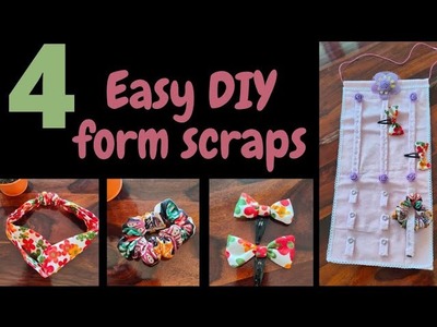 4Easy Diy from scraps.scrunchie.bow pin.hair accessory organizer.fabric Scraps use. sewing tutorial