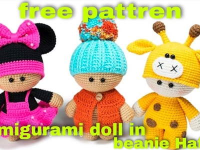 Amigurumi doll in beanie hat free pattren